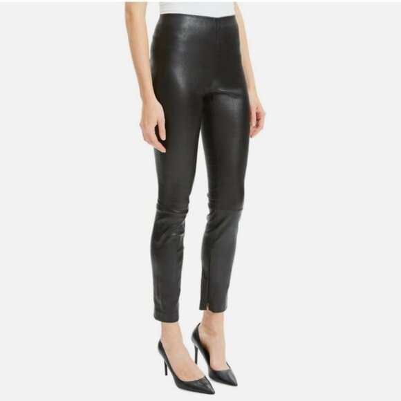 Theory Bristol Lambskin Leather Skinny Leggings Pants Olive Green Womens 0 - Picture 1 of 12